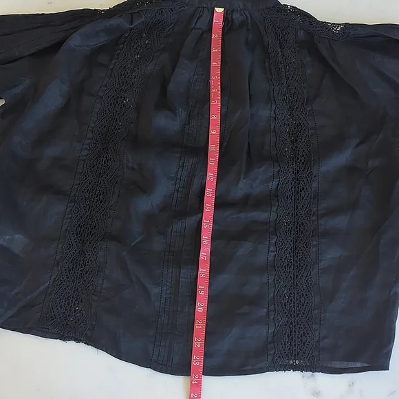 FRAME Cali Lace Popover Blouse Top V neck Black 3/4 sleeve Boho Flowy Fit L - Picture 10 of 14